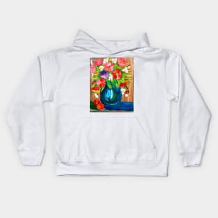 Some abstract mixed flowers in a metallic vase Kids Hoodie